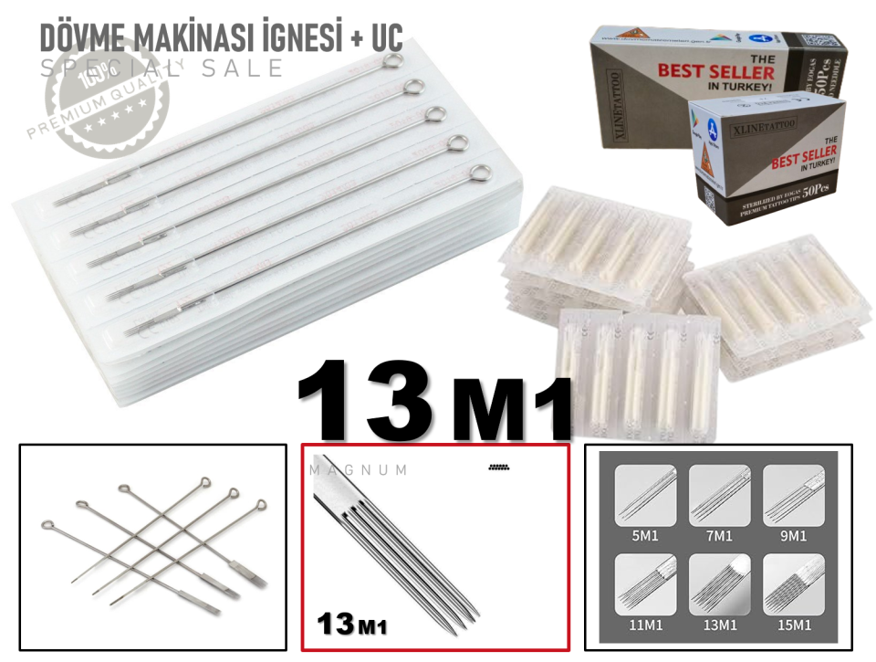 TATTOO DÖVME MAKİNASI İĞNELERİ 13 M1 - 5 İĞNE + 5 UÇ