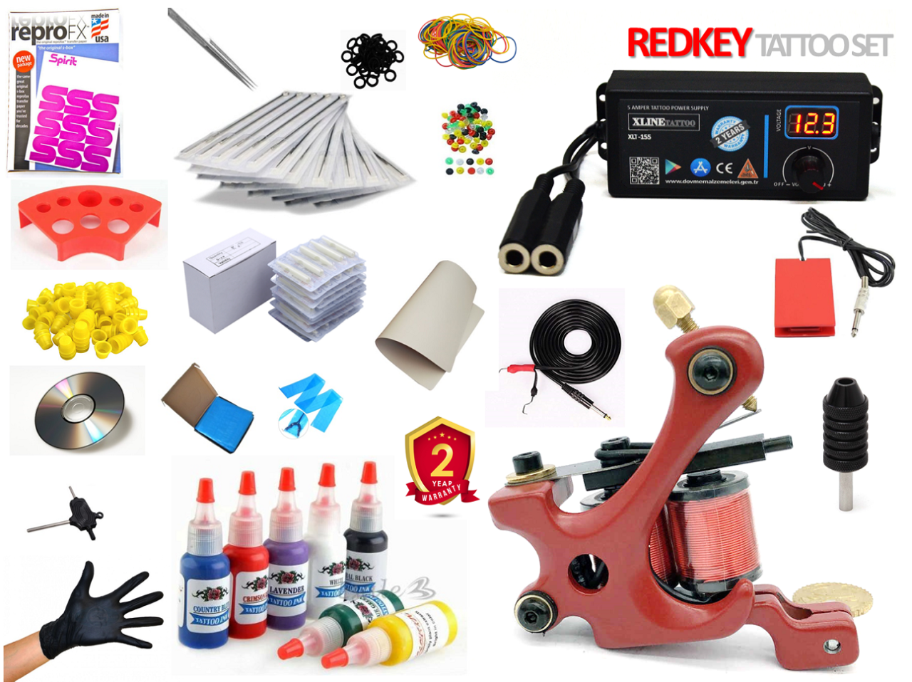 XL-499 REDKEY DİJİTAL ADAPTÖRÜLÜ TATTOO DÖVME MAKİNASI SETİ PROFESYONEL