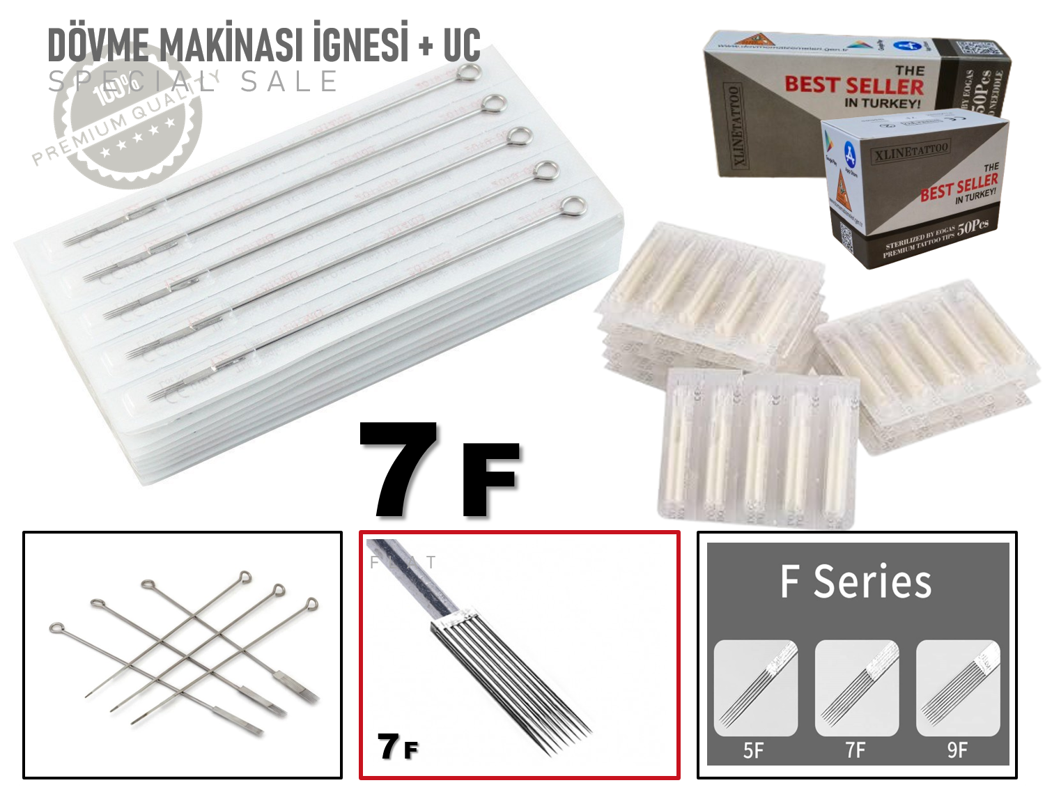 7F TATTOO DÖVME MAKİNASI İĞNELERİ 50 İgne + 50 Uç