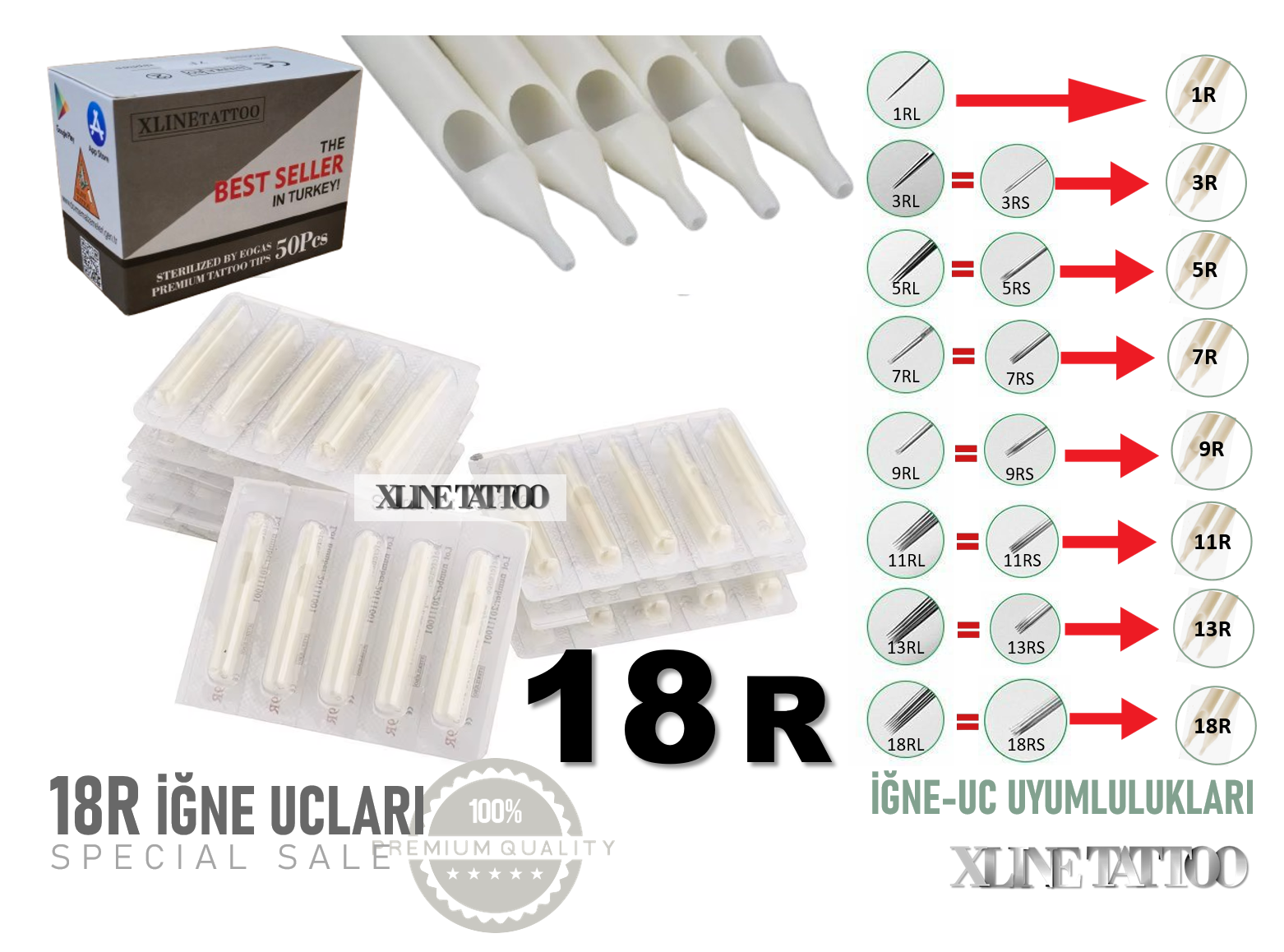 TEK KULLANIMLIK 18R DÖVME İĞNE UÇLARI