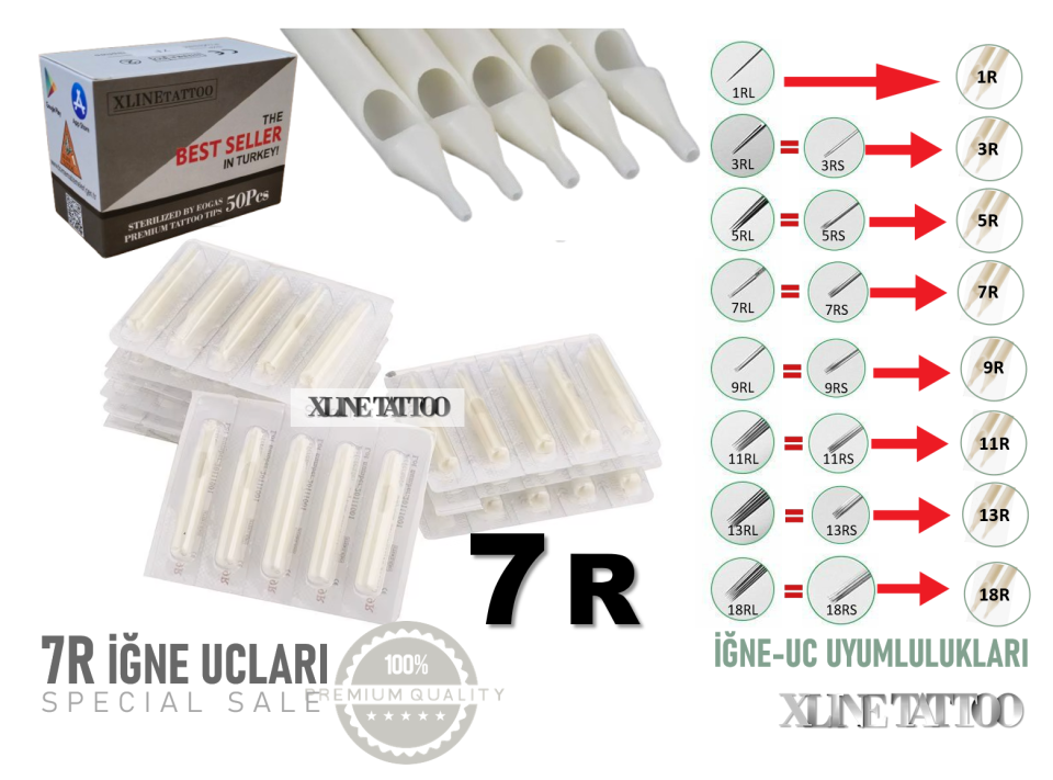 50 ADET DÖVME İĞNE UÇLARI -7R-