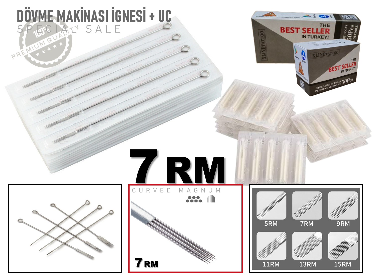 7RM TATTOO DÖVME MAKİNASI İĞNELERİ 100 İgne + 100 Uç